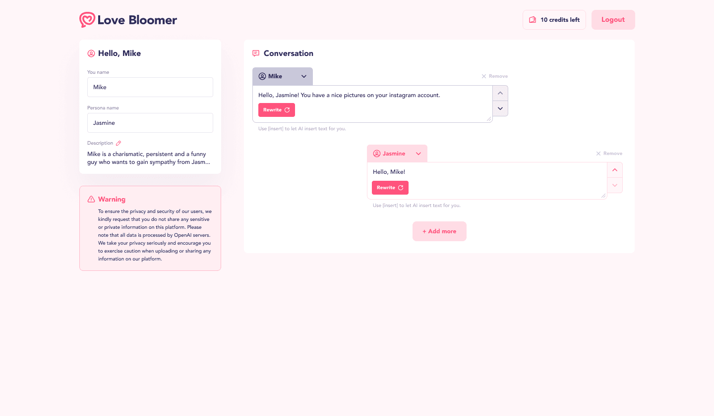 Love Bloomer conversation interface